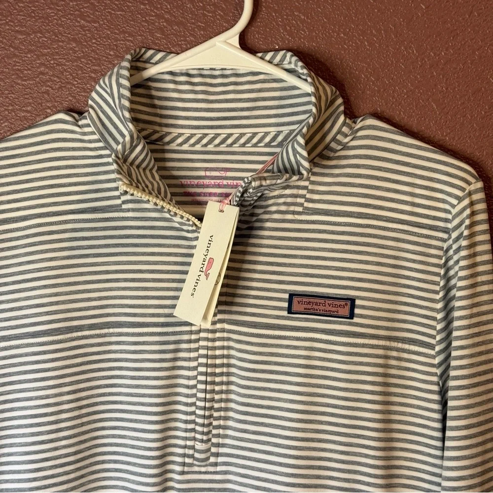 Vineyard Vines Women’s Medium Gray and White Striped Quarter-Zip - Picture 2 of 7